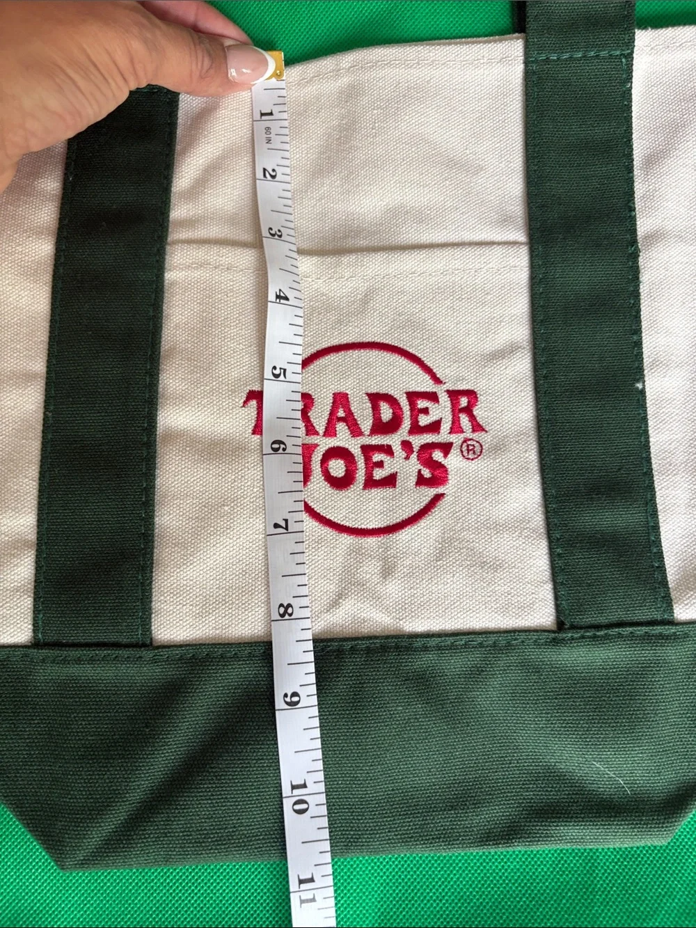 Trader Joe's Natural Canvas Tote with Dark Green Accents